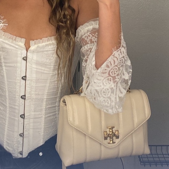 Tory Burch Kira Top Handle Quilted Bag Ivory - Picture 3 of 11